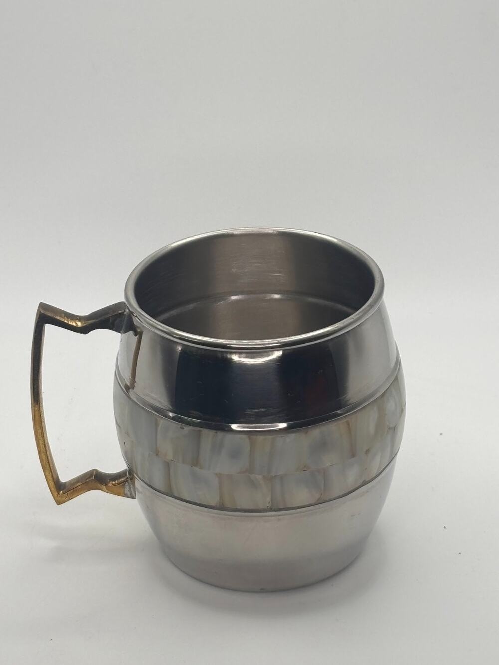 Stainless Steel Inlaid Mother Pearl Moscow Mule Mug Patchwork Gold Brass Handles